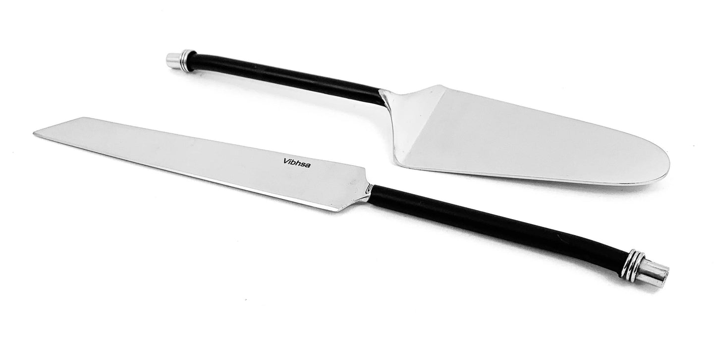 Cake Server, Knife and Cake Forks Set (Black, Twisted Handle