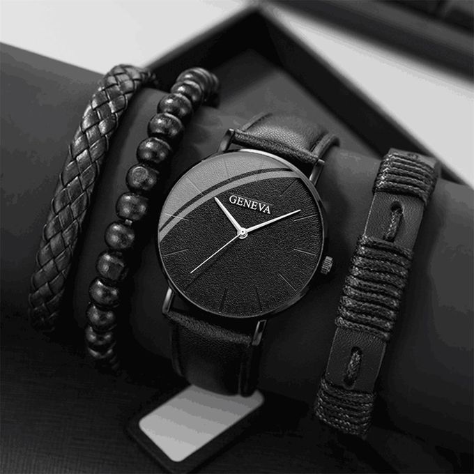 Men's Quartz Watch and Pearl Bracelet Set