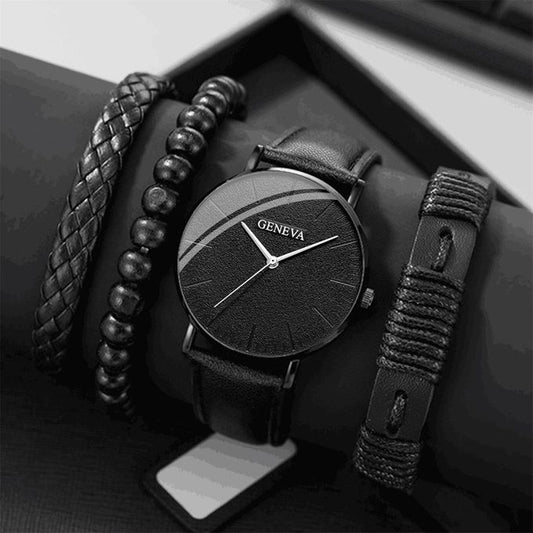 Men's Quartz Watch and Pearl Bracelet Set